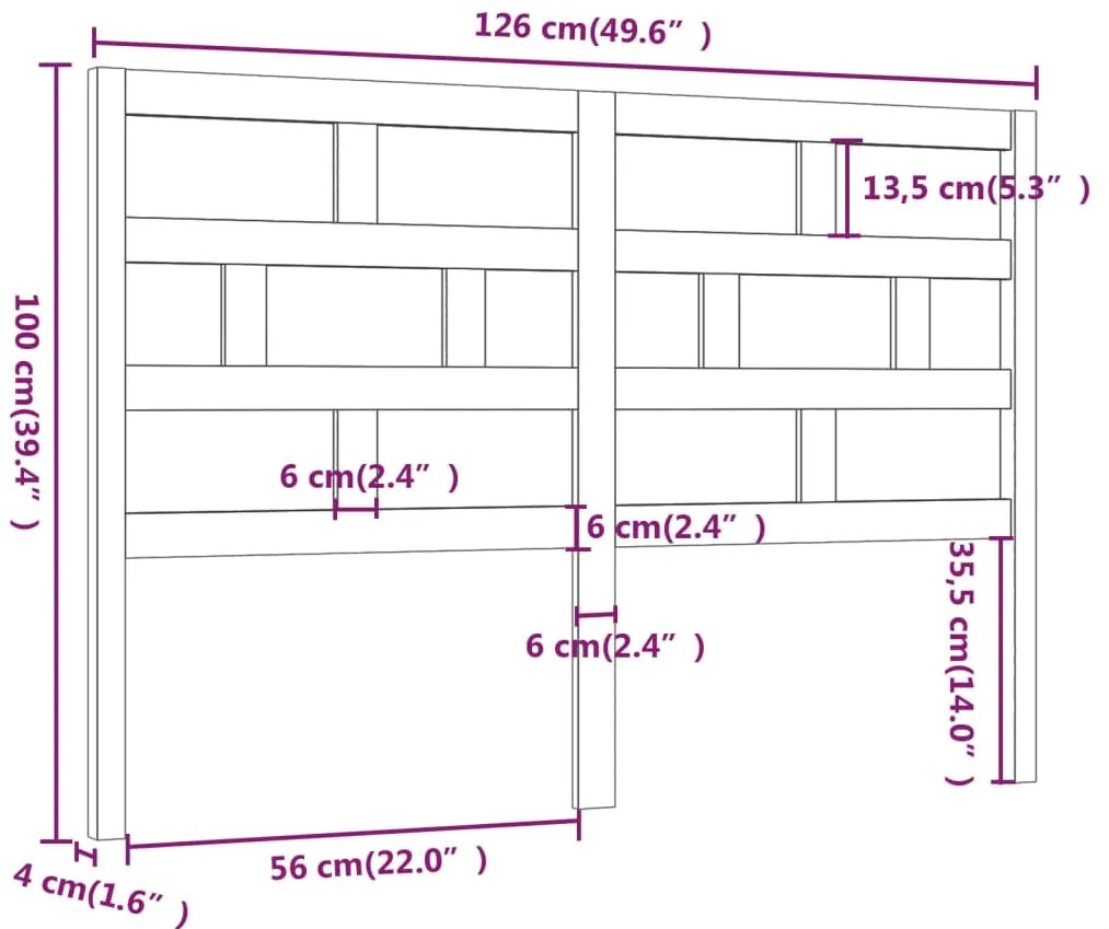 vidaXL Κεφαλάρι κρεβατιού Καφέ 126x4x100 εκ. από Μασίφ Ξύλο Πεύκου