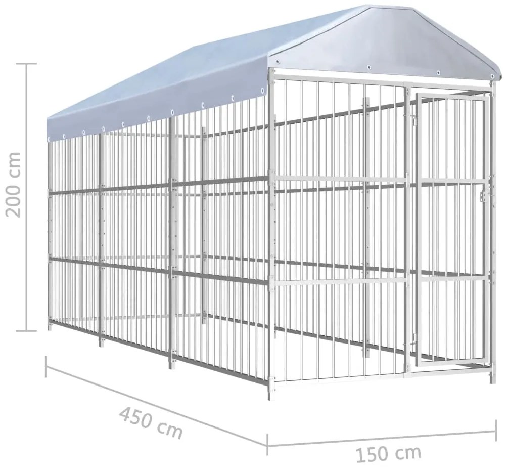 vidaXL Κλουβί Σκύλου Εξωτερικού Χώρου 450 x 150 x 200 εκ. με Στέγαστρο