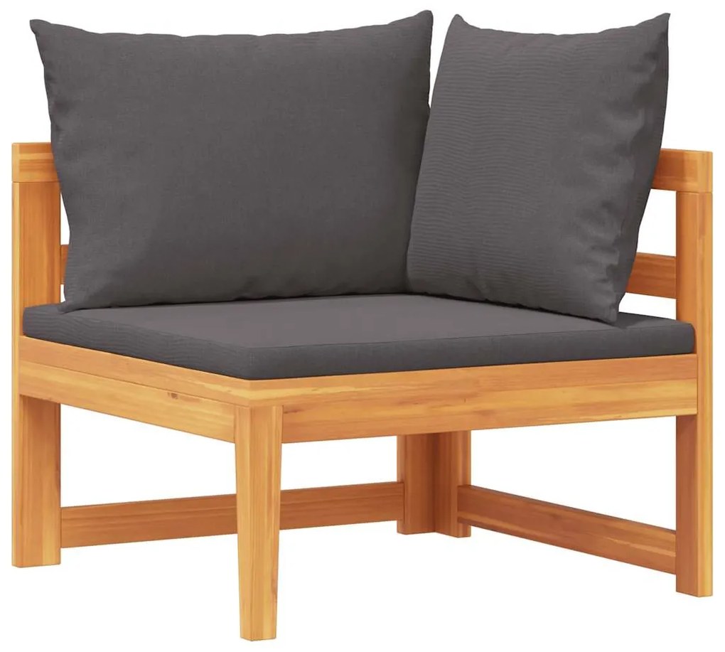 vidaXL Καναπές Γωνιακός από Μασίφ Ξύλο Ακακίας & Σκούρα Γκρι Μαξιλάρια