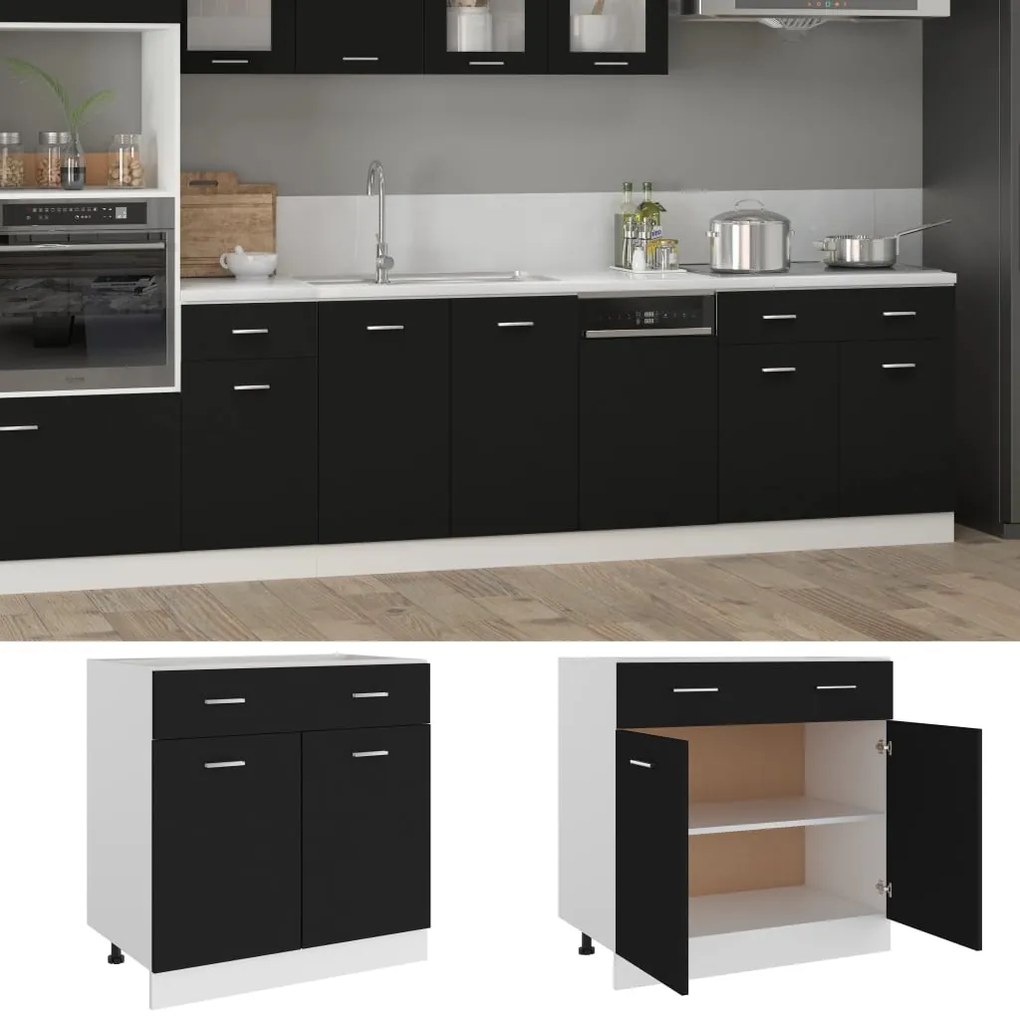 vidaXL Ντουλάπι με Συρτάρια "Lyon" Μαύρο 80x46x81,5 εκ. από Τεχνητό Ξύλο
