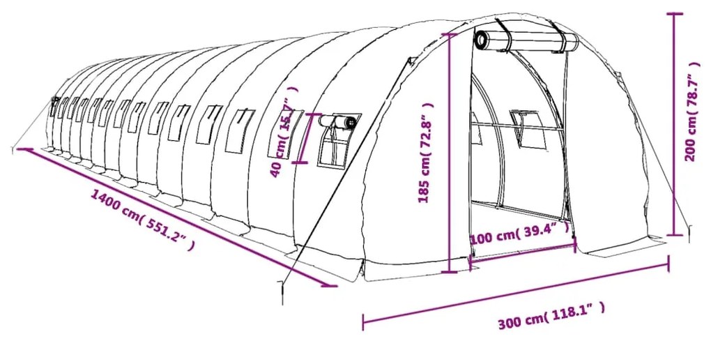 ΘΕΡΜΟΚΗΠΙΟ ΠΡΑΣΙΝΟ 42 Μ² 14 X 3 X 2 Μ. ΜΕ ΑΤΣΑΛΙΝΟ ΠΛΑΙΣΙΟ 3188044