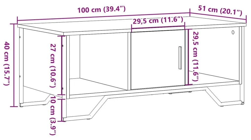 Τραπεζάκι Σαλονιού Sonoma Δρυς 100x51x40 εκ. Επεξεργασμένο Ξύλο - Καφέ