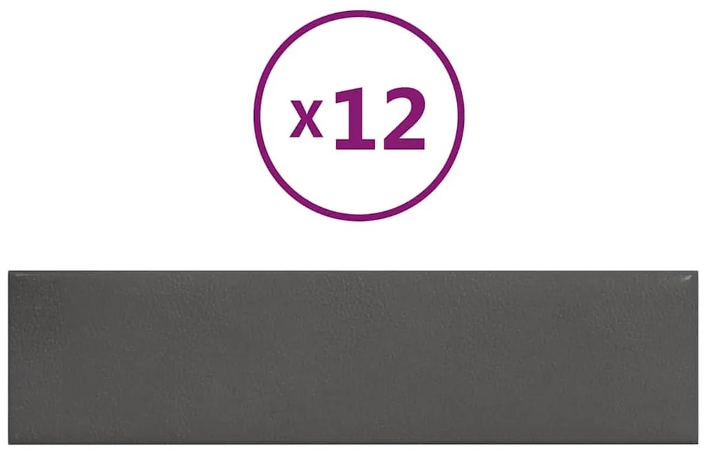 vidaXL Πάνελ Τοίχου 12 τεμ. Γκρι 60 x 15 εκ. 1,08 μ² Συνθετικό Δέρμα