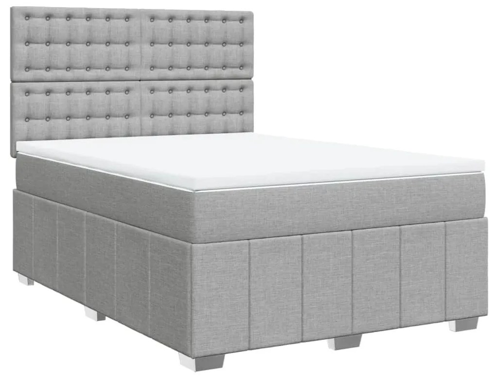 Κρεβάτι Boxspring με Στρώμα Ανοιχτό Γκρι 140x190 εκ. Υφασμάτινο - Γκρι