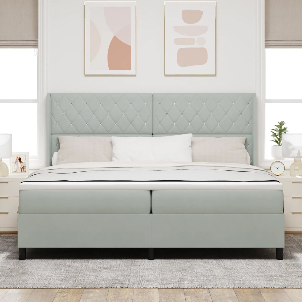 vidaXL Κρεβάτι Box Spring με Στρώμα & LED Φως Γκρι 200x200 εκ Βελούδο