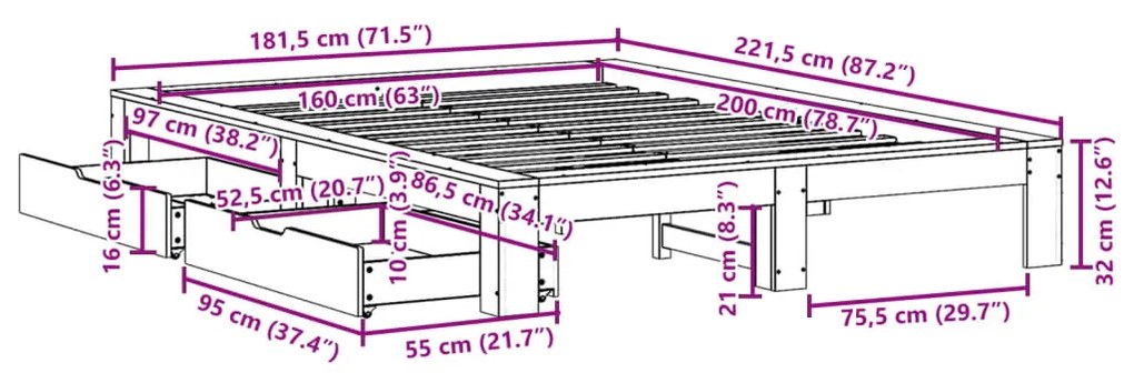 ΣΚΕΛΕΤΟΣ ΚΡΕΒ. ΧΩΡΙΣ ΣΤΡΩΜΑ ΚΑΦΕ ΚΕΡΙΟΥ 160X200 ΕΚ ΜΑΣΙΦ ΠΕΥΚΟ 3308995