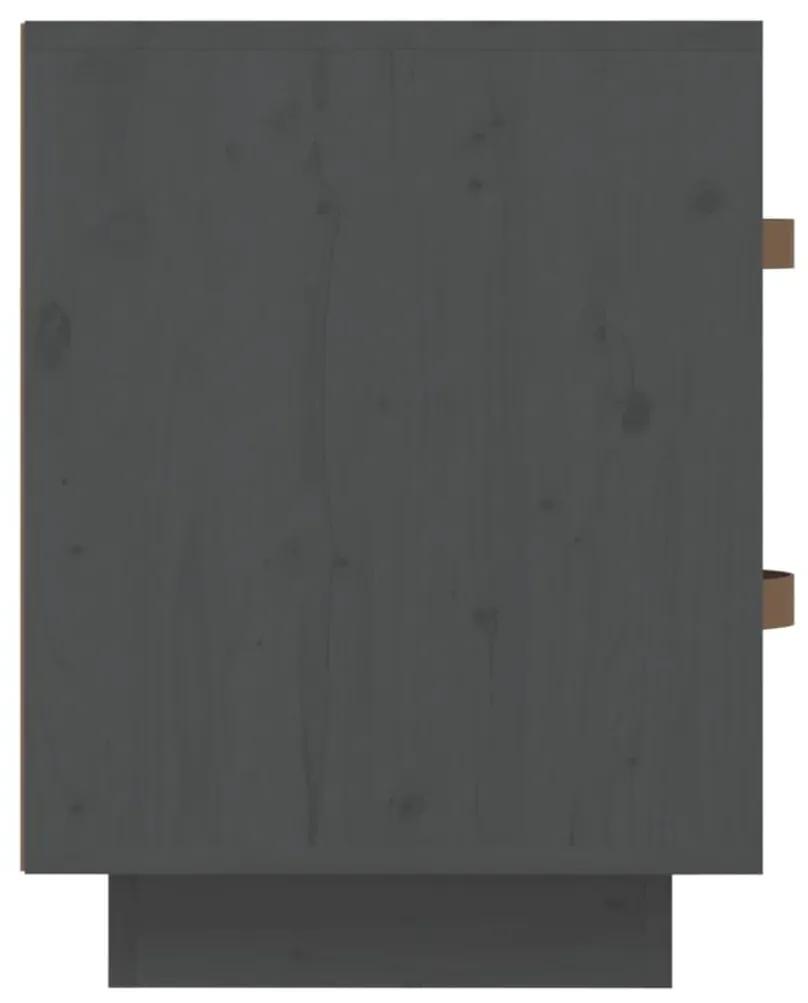 Κομοδίνο Γκρι 40 x 34 x 45 εκ. από Μασίφ Ξύλο Πεύκου - Γκρι