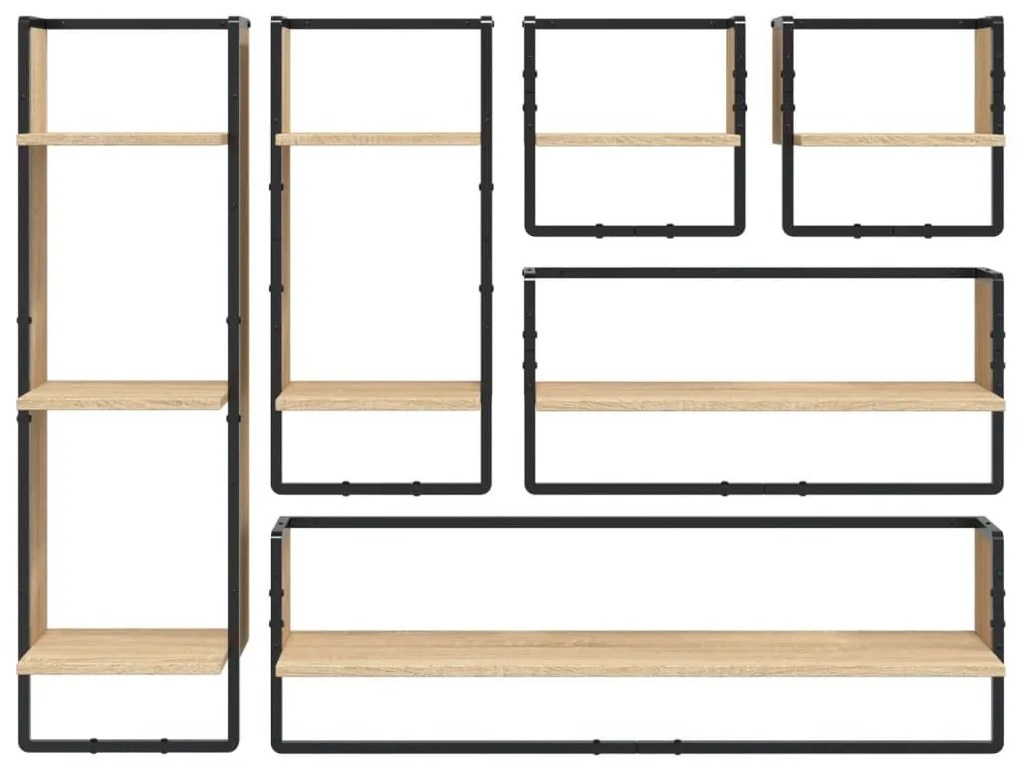 Ράφια Τοίχου Σετ 6 τεμ. με Μπάρες Sonoma Δρυς από Επεξεργ. ξύλο - Καφέ