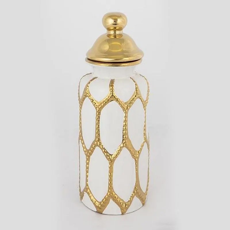 Βάζο Κεραμικό Με Καπάκι 752-20102 12.5x36cm White-Gold Estheti Home Ceramic