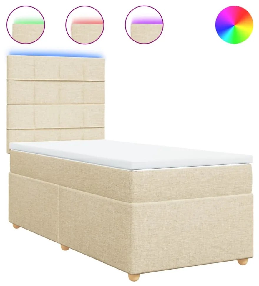 vidaXL Κρεβάτι Boxspring με Στρώμα Κρεμ 100 x 200 εκ. Υφασμάτινο