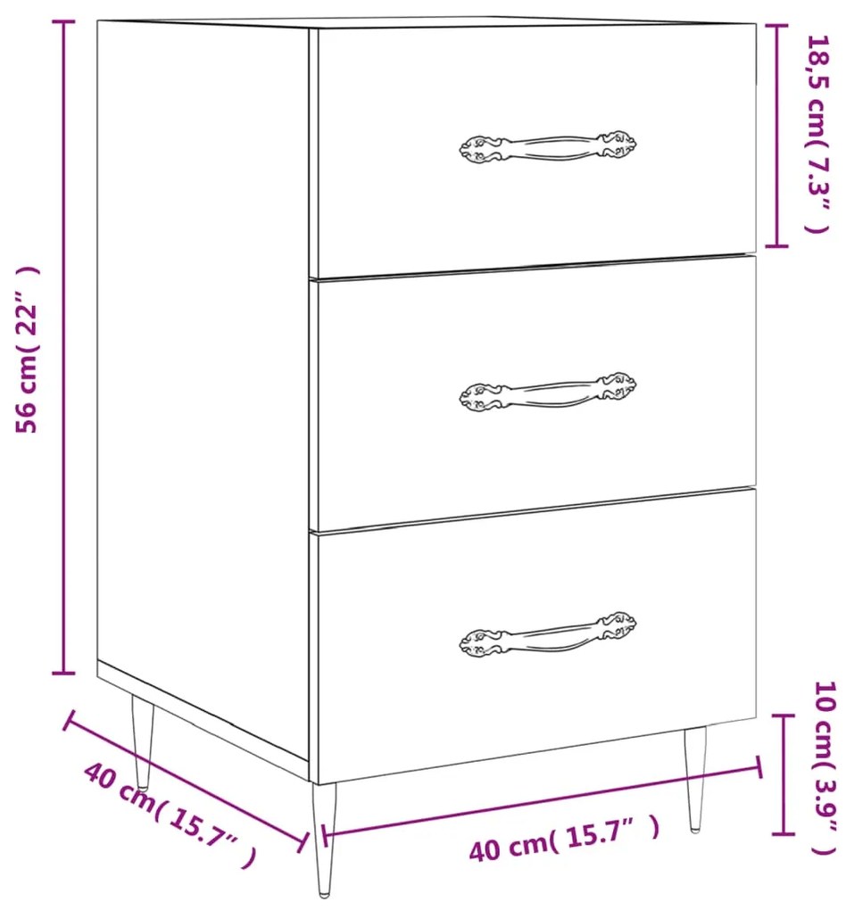 Κομοδίνο Γκρι Sonoma 40 x 40 x 66 εκ. από Επεξεργασμένο Ξύλο - Γκρι