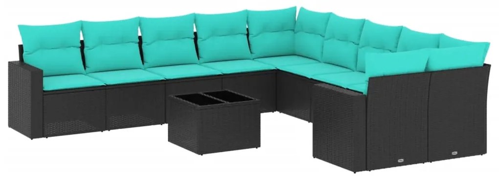 vidaXL Σαλόνι Κήπου Σετ 11 Τεμαχίων Μαύρο Συνθετικό Ρατάν με Μαξιλάρια