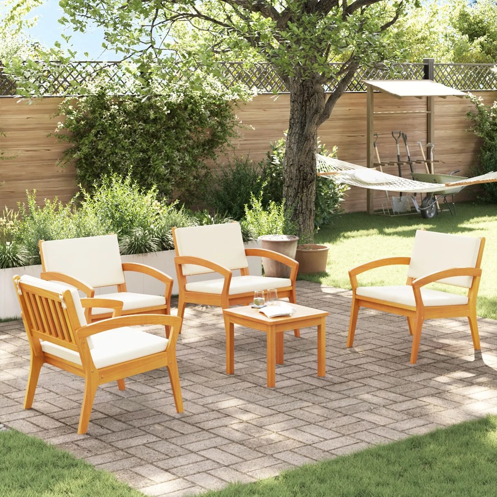 vidaXL Σετ Μπριζόλας 5 Τεμαχίων με Μαξιλάρια Συμπαγές Ξύλο Ακακίας