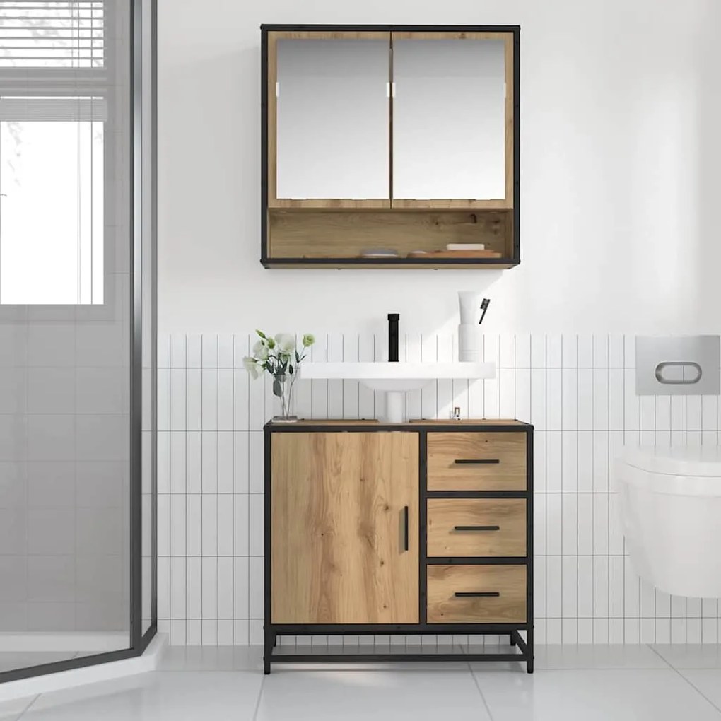 vidaXL Ντουλάπα Νιπτήρα Mπάνιου με ράφι artisan δρυς 65 x 33 x 60 εκ