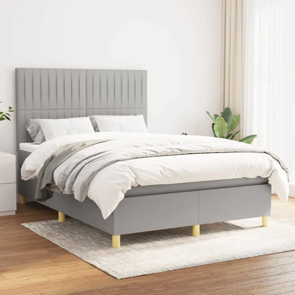 Κρεβάτι Boxspring με Στρώμα Ανοιχτό Γκρι 140x200 εκ. Υφασμάτινο