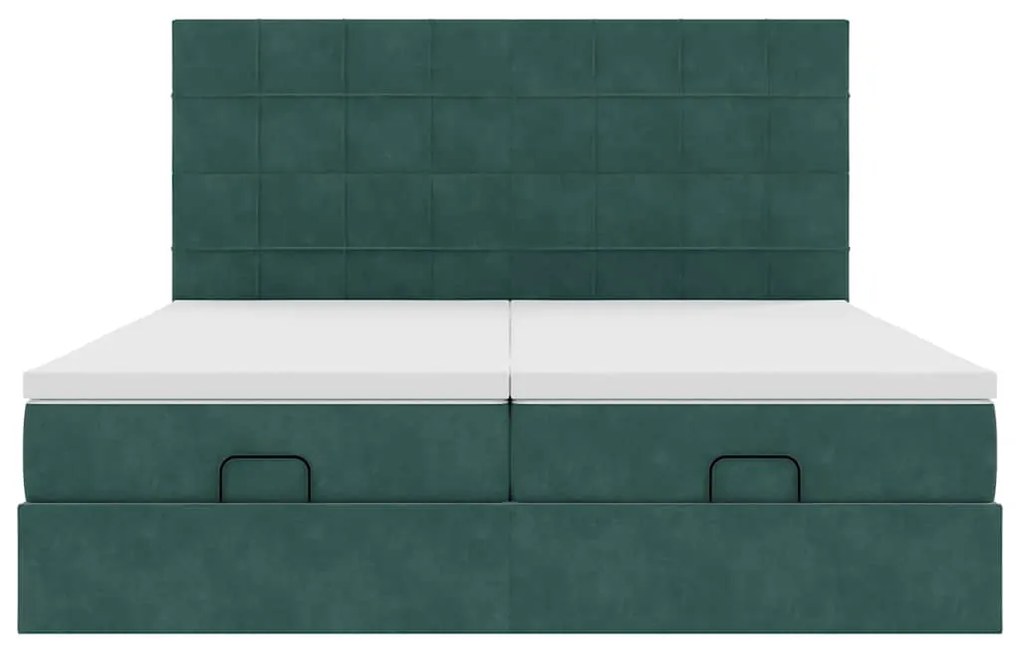 vidaXL Οθωμανικό κρεβάτι με στρώματα&LEDs Dark Green 180x200cm Velvet
