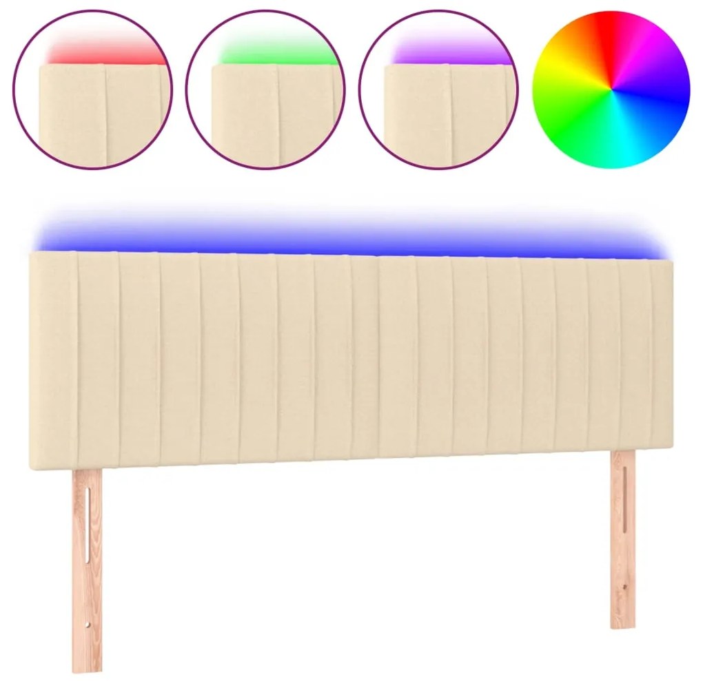 vidaXL Κεφαλάρι Κρεβατιού LED Κρεμ 144x5x78/88 εκ. Υφασμάτινο