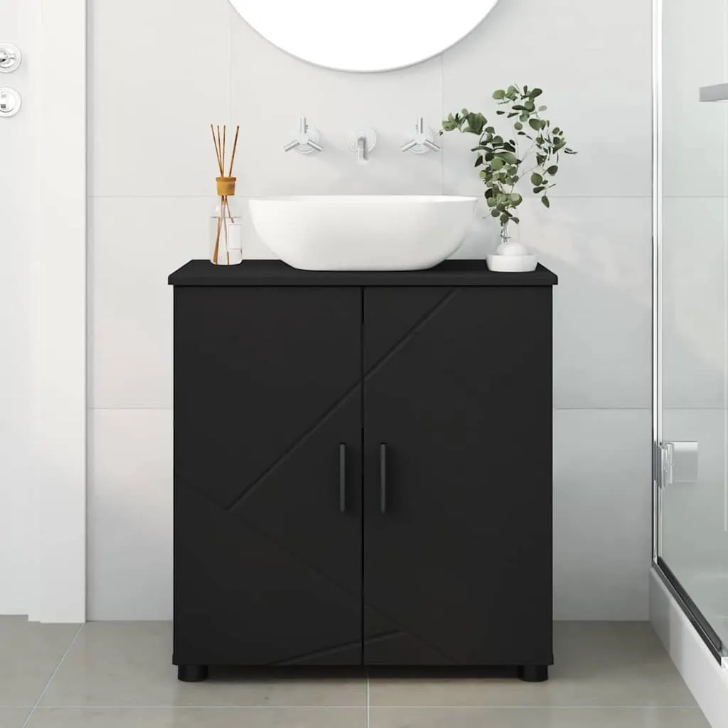 vidaXL Ντουλάπι Μπάνιου Μαύρο 61 x 35 x 64 εκ. Επεξεργασμένο ξύλο