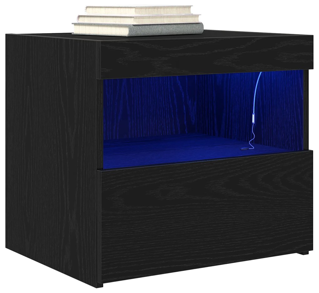 vidaXL Κομοδίνα με LED Φωτισμό 2 τμχ Μαύρη Δρυς 50x40x45 εκ.