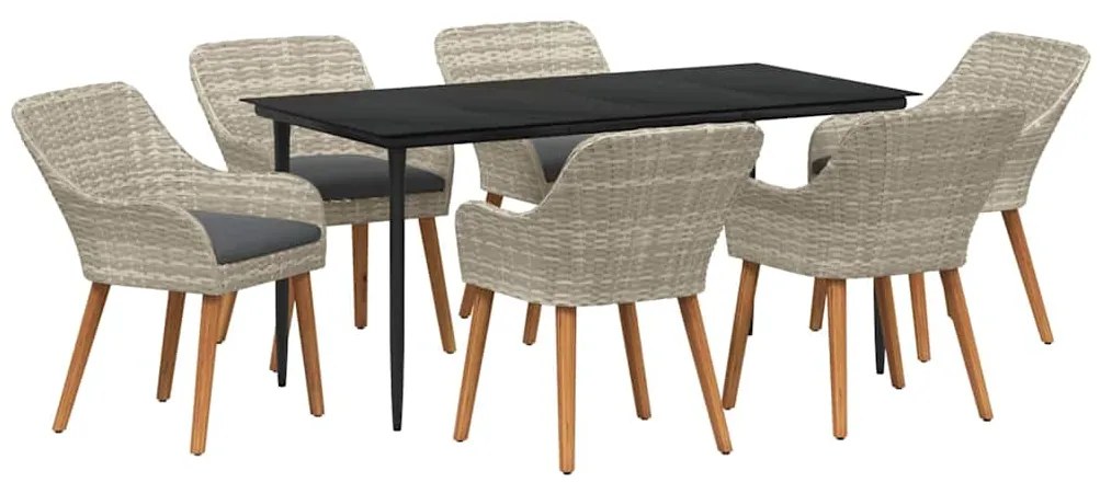 vidaXL Σετ τραπεζαρίας 7 pcs Ανοιχτό γκρι Πολυ ράταν