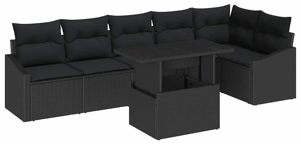 vidaXL Σετ Καναπέ Κήπου με μαξιλάρι 7 pcs Μαύρο 100 x 55 x 73 εκ
