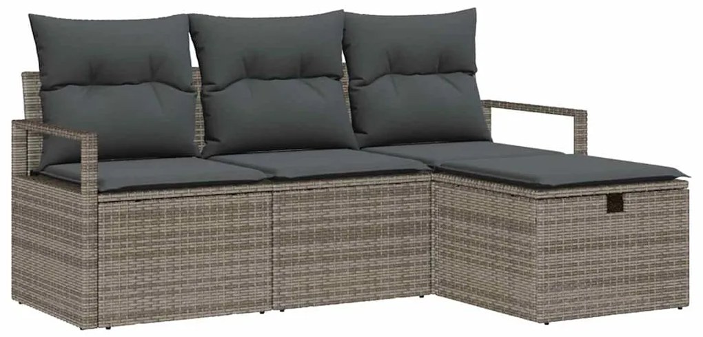 vidaXL Σετ Καναπέ Κήπου με μαξιλάρι 4 pcs Γκρι Πολυ ράταν