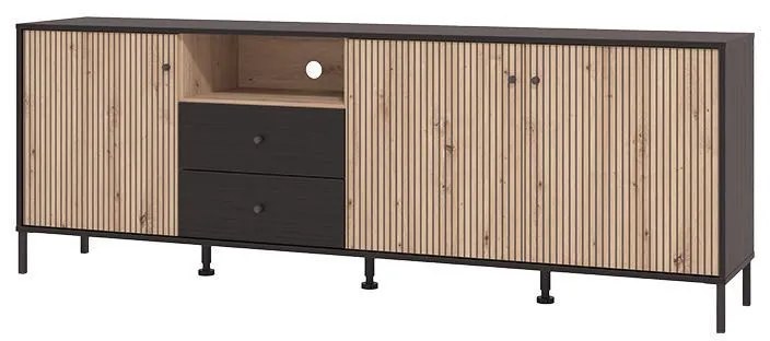 Έπιπλο Τηλεόρασης Correze 4K2F3V Μαύρος Δρύς - Artisan Oak 208x40x73 εκ. 208x40x73 εκ.