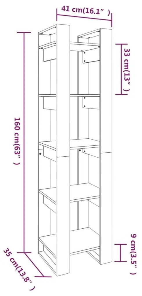 Βιβλιοθήκη/Διαχωριστικό Χώρου 41x35x160 εκ. Μασίφ Ξύλο Πεύκου - Καφέ