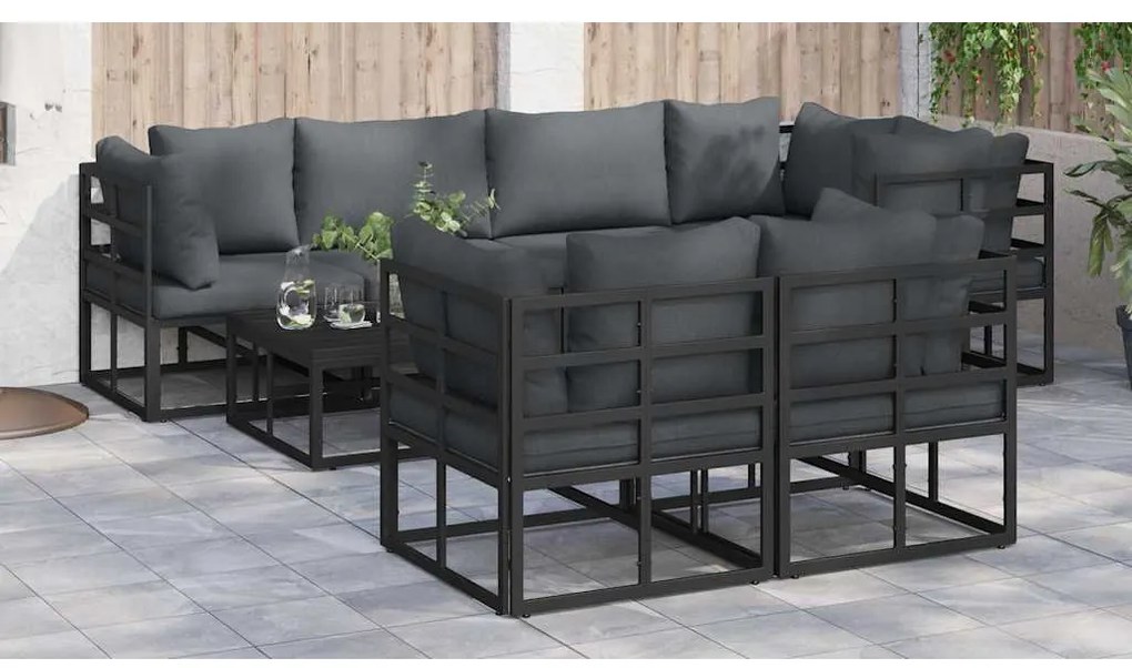 vidaXL Σετ Καναπέ Κήπου 7 pcs Μαύρο 283 x 143 x 71 εκ Αλουμίνιο