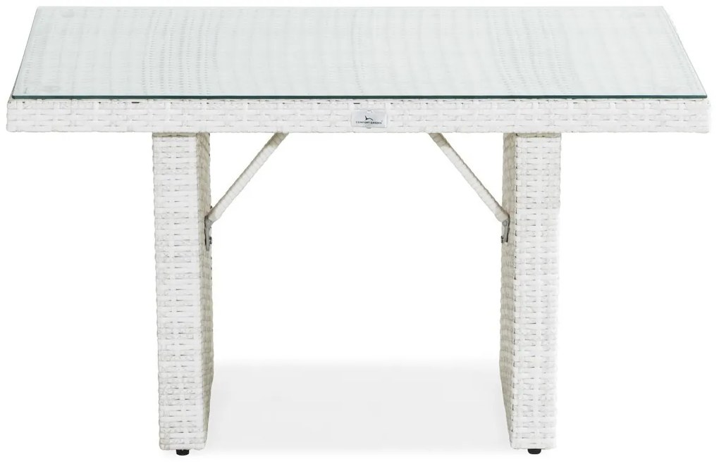 Τραπεζάκι εξωτερικού χώρου Comfort Garden 1352, 55x60x100cm, Άσπρο, Επεξεργασμένο γυαλί, Πλαστικό ψάθινο