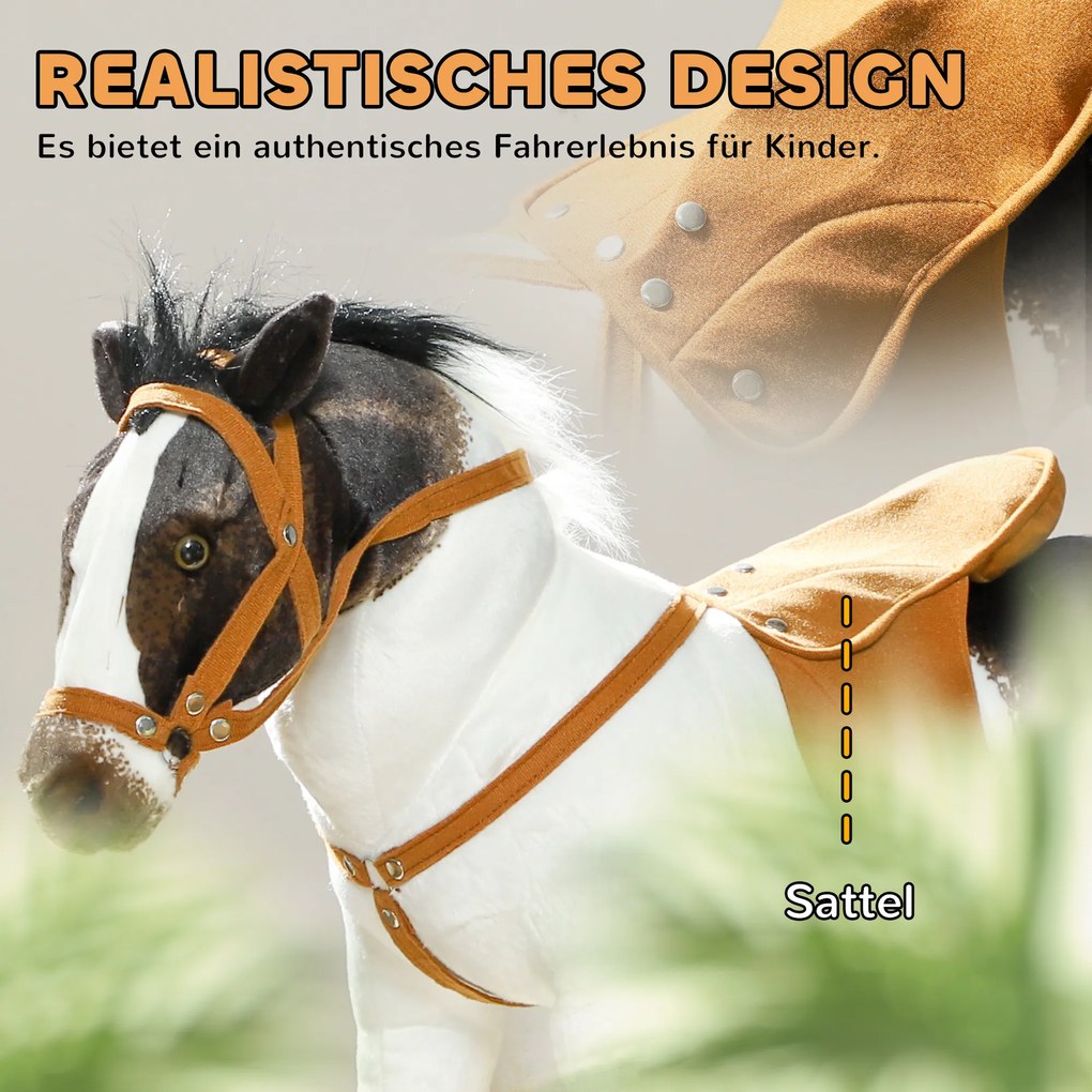 AIYAPLAY Παιχνίδι αλογάκι ιππασίας με ηχητικά εφέ, μαλακό τρίχωμα, για ηλικίες 3-8 ετών, 85 x 28 x 60 cm, Καφέ/Κρεμ Λευκό