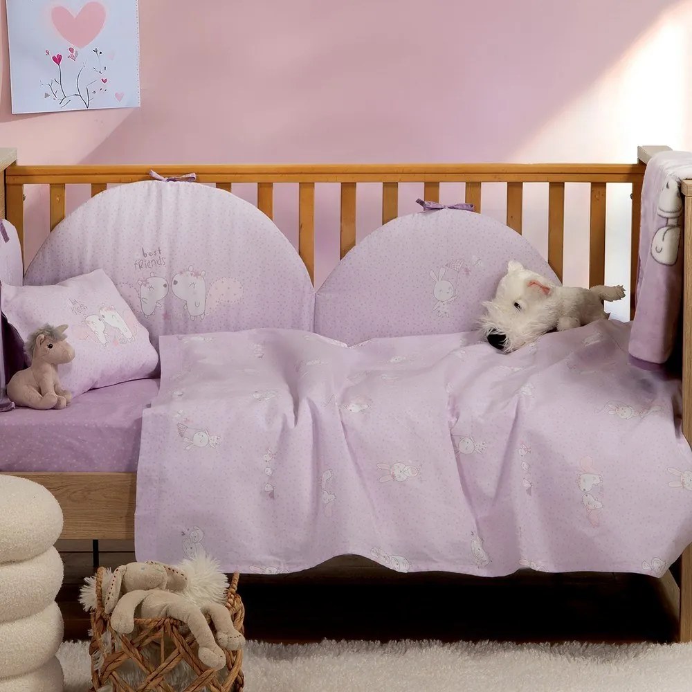 Σεντόνια Βρεφικά Best Friends (Σετ 3τμχ) Lilac Nef-Nef Homeware Κούνιας 120x170cm 100% Βαμβάκι