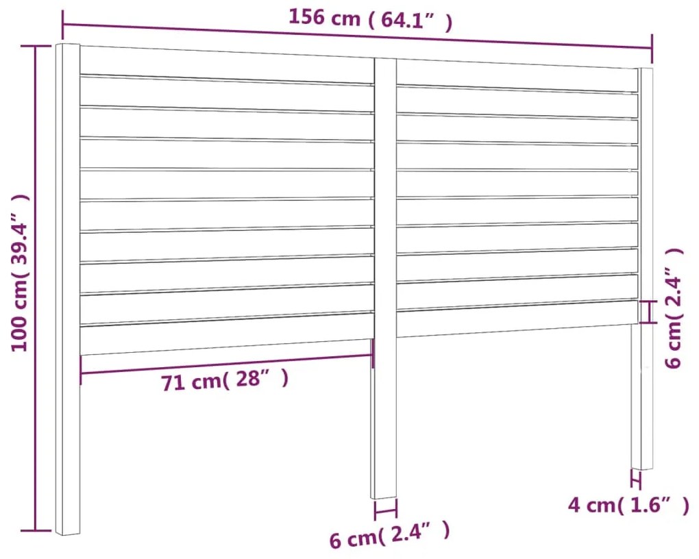 vidaXL Κεφαλάρι Κρεβατιού Μαύρο 156 x 4 x 100 εκ. Μασίφ Ξύλο Πεύκου