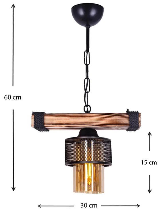 Φωτιστικό οροφής Eliana Megapap E27 ξύλινο/μεταλλικό μονόφωτο σε μαύρο/καρυδί 30x15x60εκ. - GP036-0011,1 - GP036-0011,1