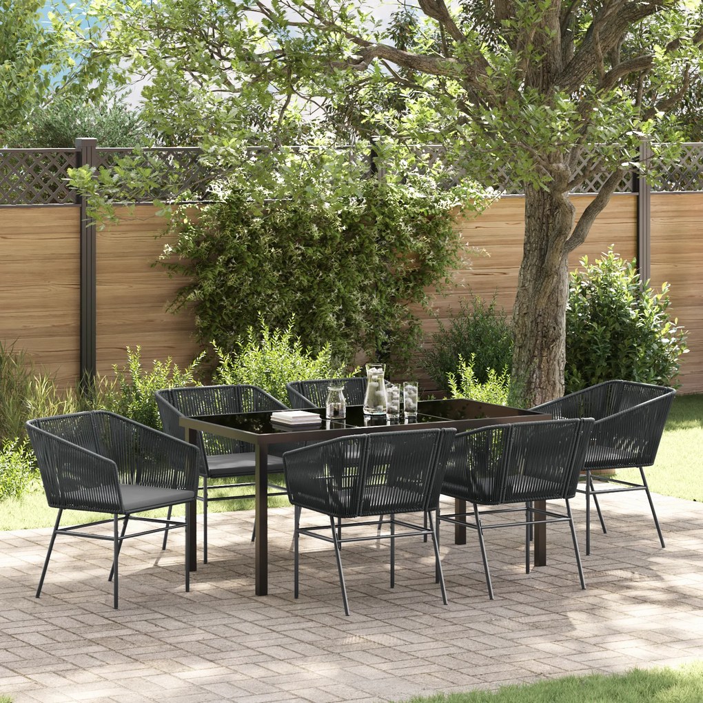 vidaXL Σέτ φαγητού για κήπο με μαξιλάρι 7 pcs Μαύρο Κανονικό Ράτα PE