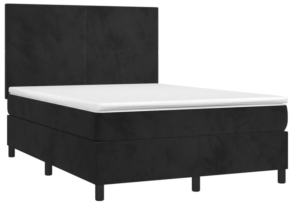 vidaXL Κρεβάτι Boxspring με Στρώμα & LED Μαύρο 140x200 εκ. Βελούδινο