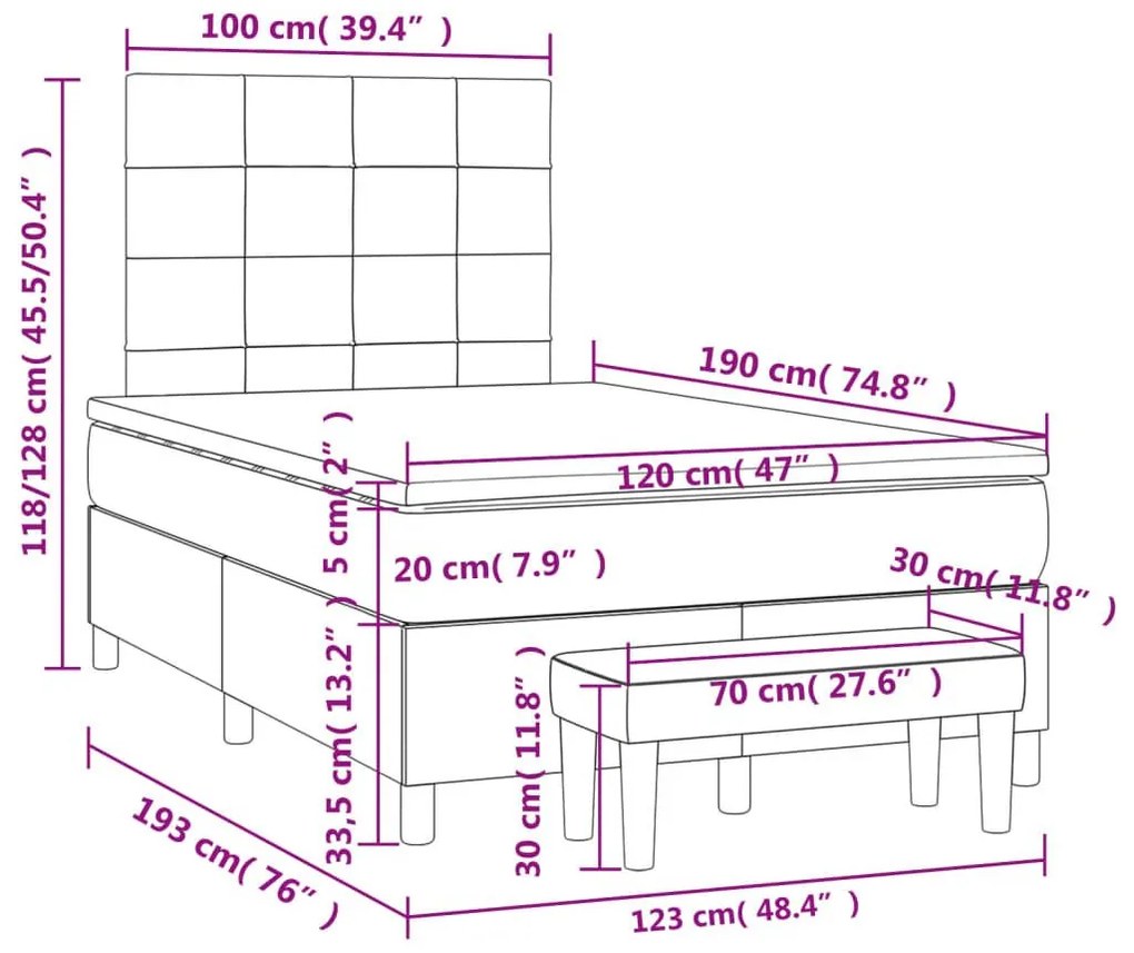 Κρεβάτι Boxspring με Στρώμα Σκούρο Καφέ 120x190 εκ Υφασμάτινο - Καφέ