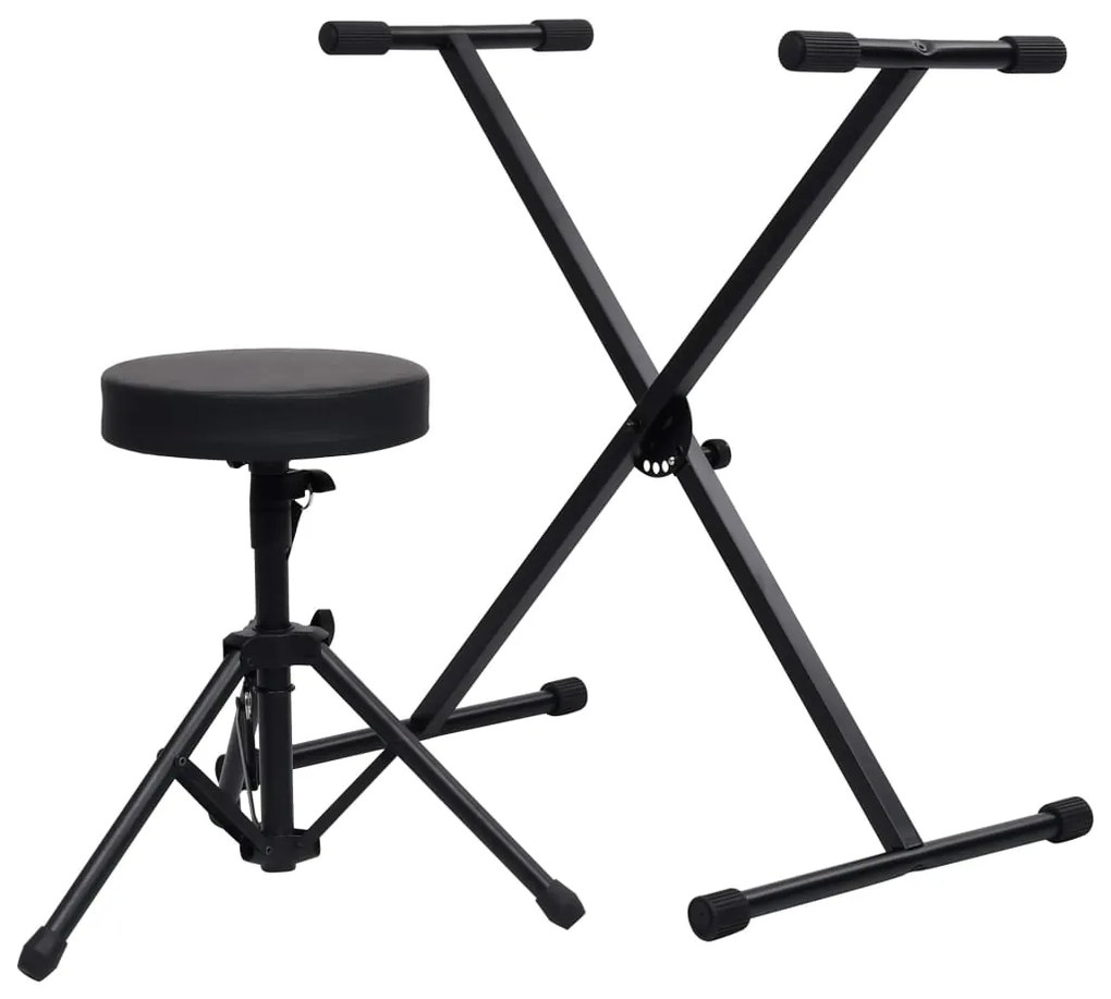 vidaXL Σετ Βάση Πλήκτρων και Σκαμπό Μαύρο