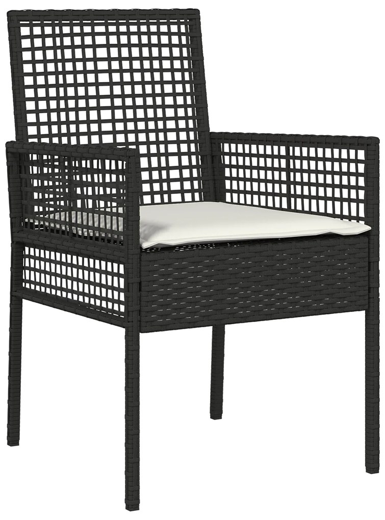 vidaXL Σετ Bistro Κήπου 3 Τεμαχίων με Μαξιλάρια Μαύρο Πολυ Ράτανα
