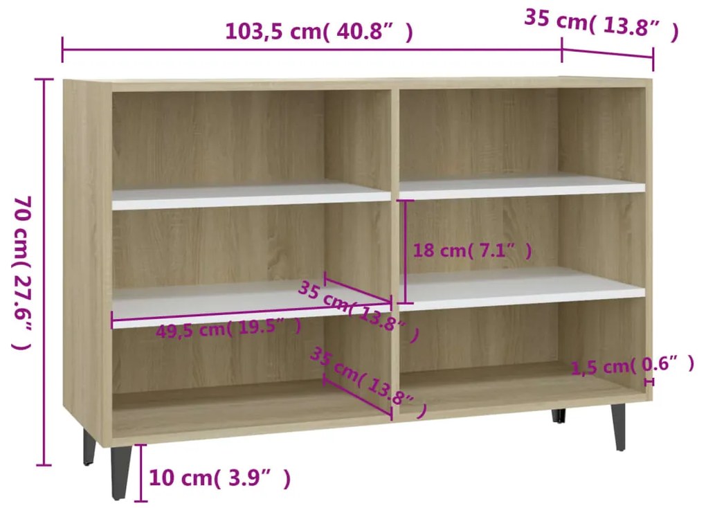 vidaXL Ραφιέρα Λευκό / Sonoma Δρυς 103,5 x 35 x 70 εκ. από Επεξ. Ξύλο