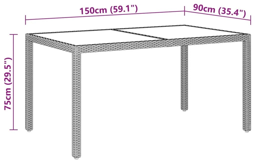 vidaXL Τραπέζι Κήπου Μαύρο 150x90x75 εκ. Συνθετικό Ρατάν/Ψημένο Γυαλί