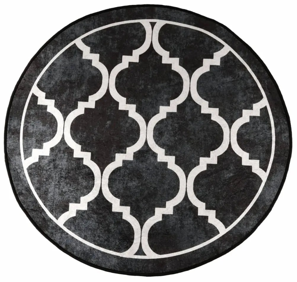 vidaXL Χαλί Πλενόμενο Αντιολισθητικό Μαύρο και Λευκό Ø 120 εκ.