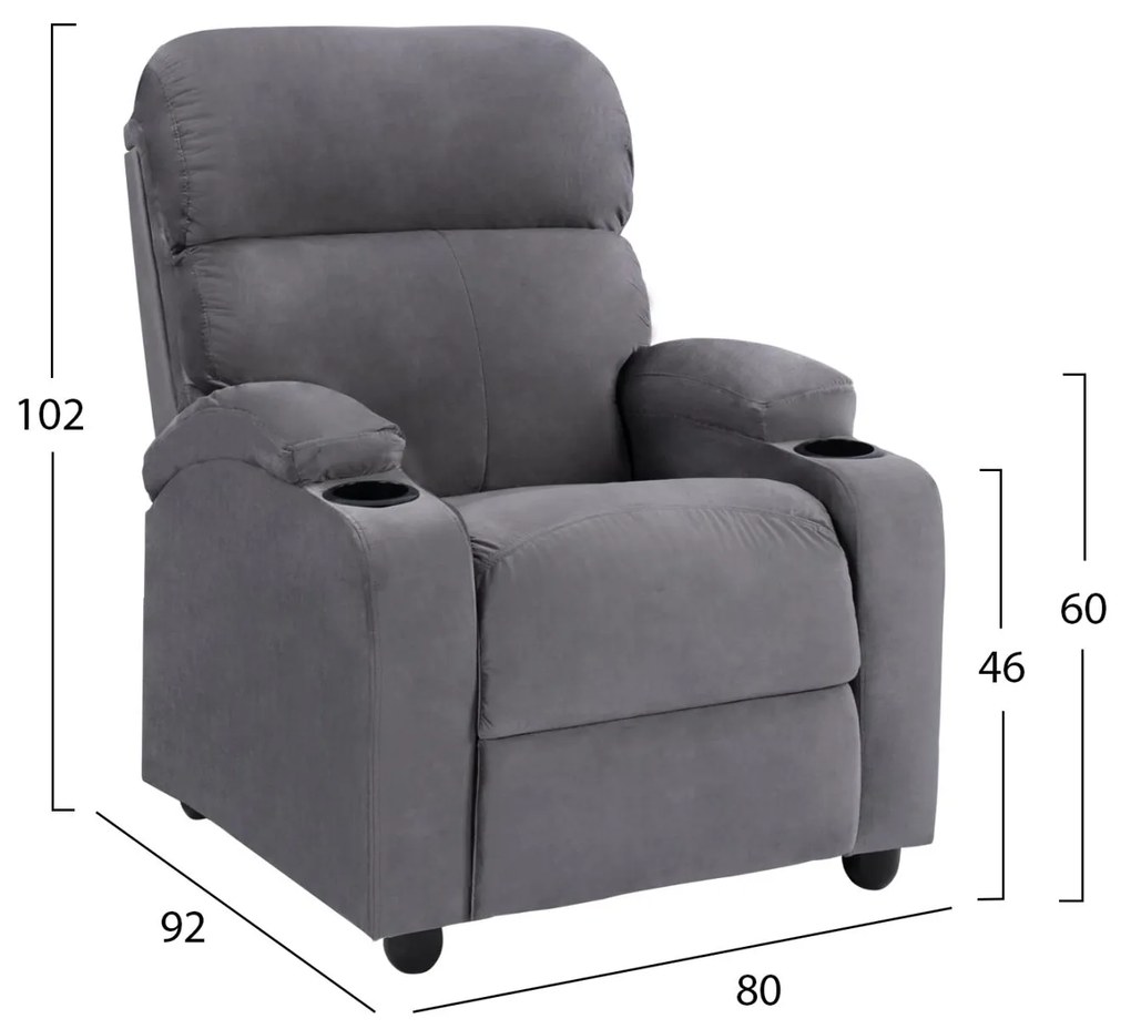 Πολυθρόνα C0122.10 Γκρί Βελούδο με Μηχανισμό Relax 80x92x102Υ εκ. 80x92x102 εκ.