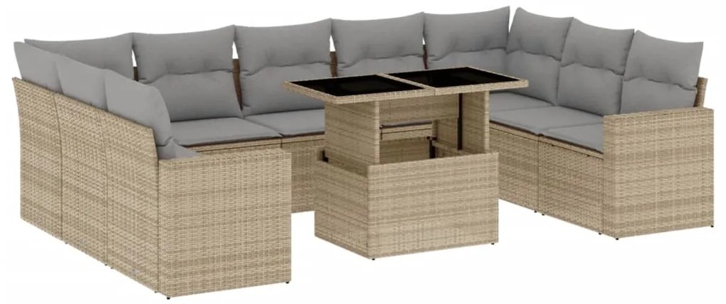 vidaXL Σετ Καναπέ Κήπου 10 τεμ. Μπεζ Συνθετικό Ρατάν με Μαξιλάρια