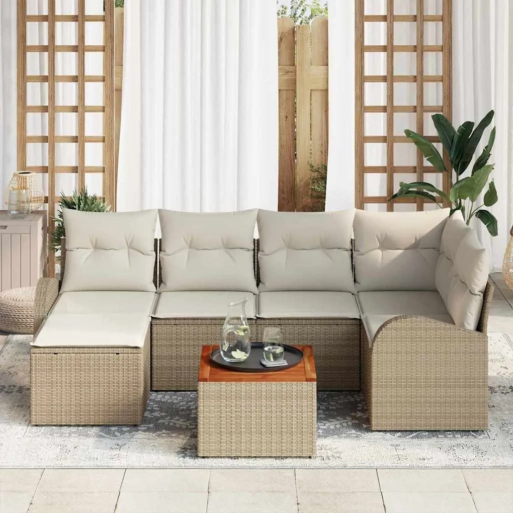 vidaXL Σετ Καναπέ Κήπου 7 pcs Μπεζ Πολυ ράταν