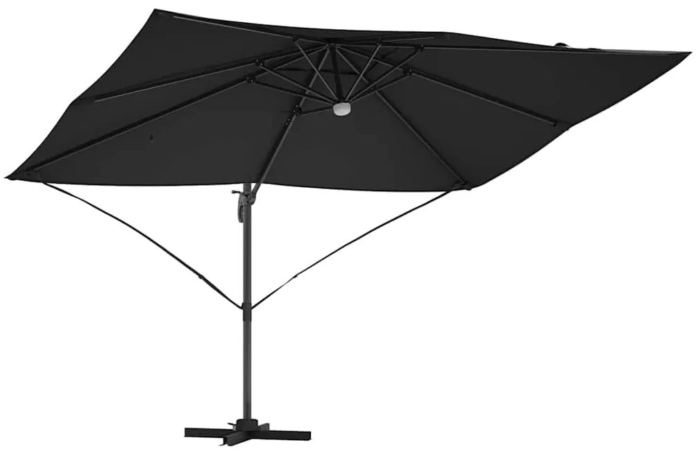 vidaXL Περιστρεφόμενη Ομπρέλα Roma με LED, Μαύρη, 352x251x265 εκ, Αλουμίνιο