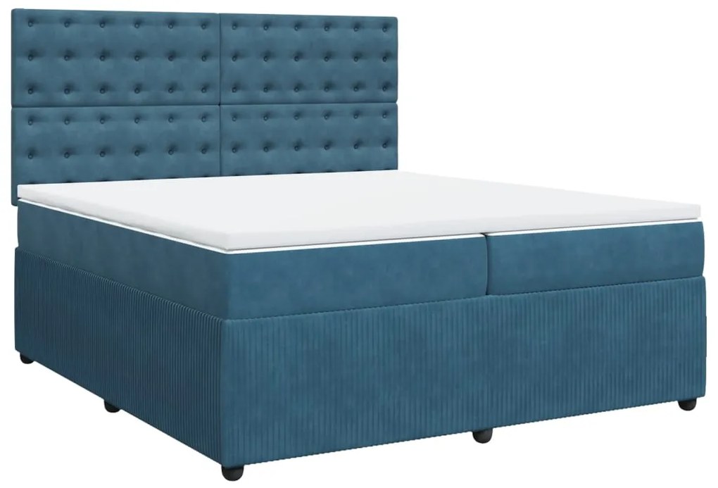 vidaXL Κρεβάτι Boxspring με Στρώμα Μπλε 200x200 εκ. Βελούδινο