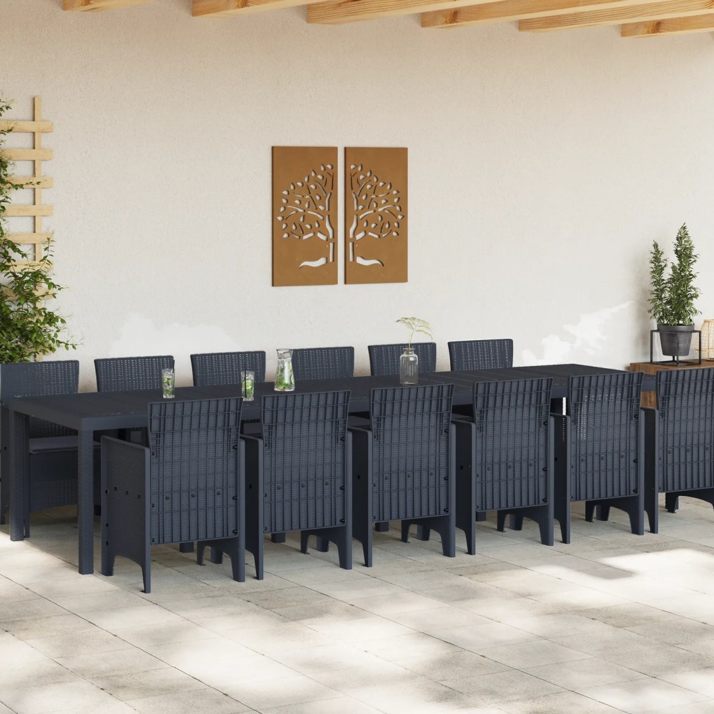 vidaXL Σετ Τραπεζαρίας Κήπου 13 pcs Ανθρακί Μεγάλο Πολυ ράταν & Ατσάλι