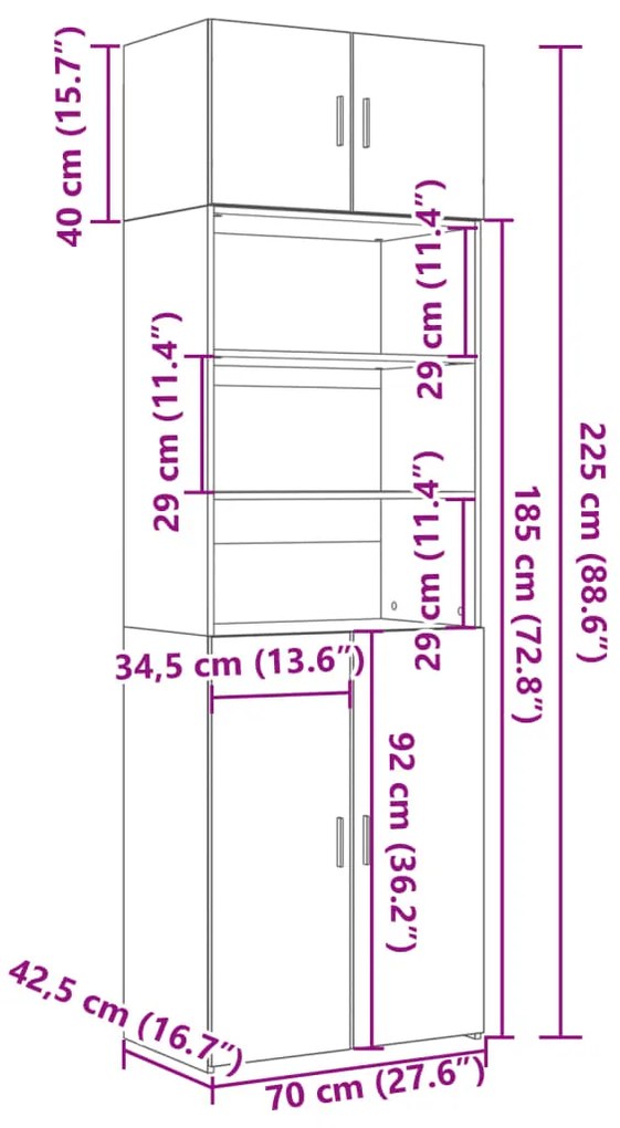 Ραφιέρα με Ντουλάπια Γκρι Σκυροδέμ. 70x42,5x225 εκ. Επεξ. Ξύλο - Γκρι
