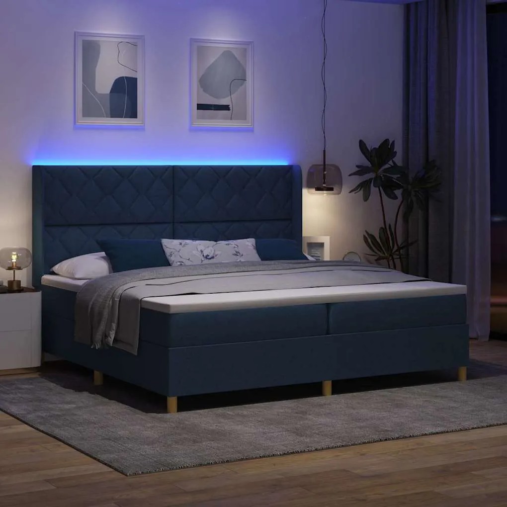 vidaXL Κρεβάτι με ελατήρια με στρώμα Μπλε 200 x 200 cm ύφασμα